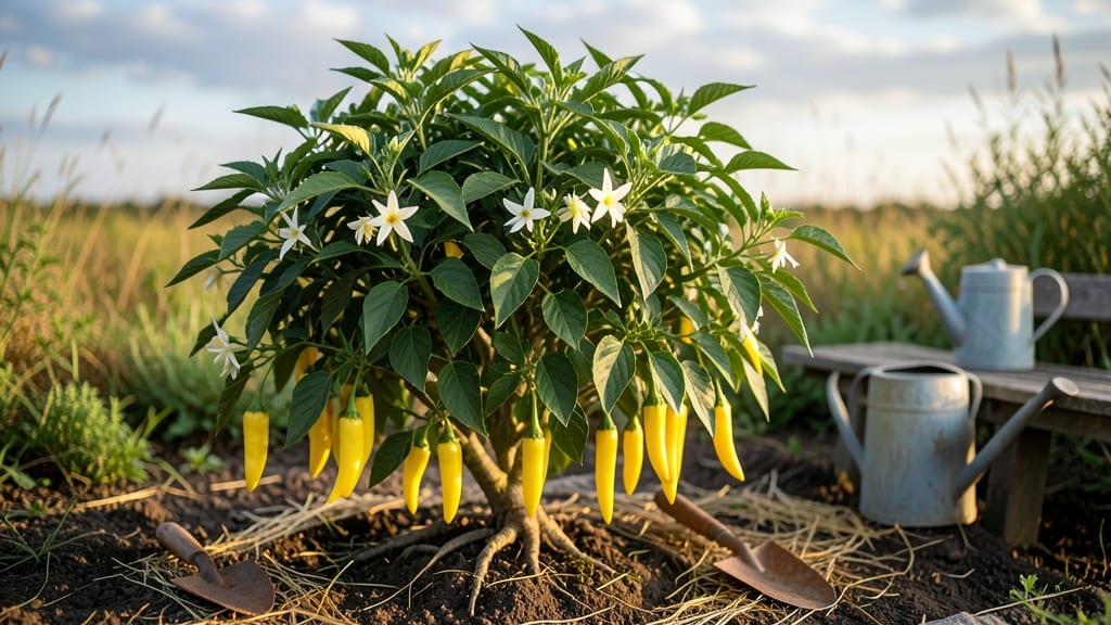 Hungarian Yellow Wax Pepper Plants: Pole-Trained Heat in Containers