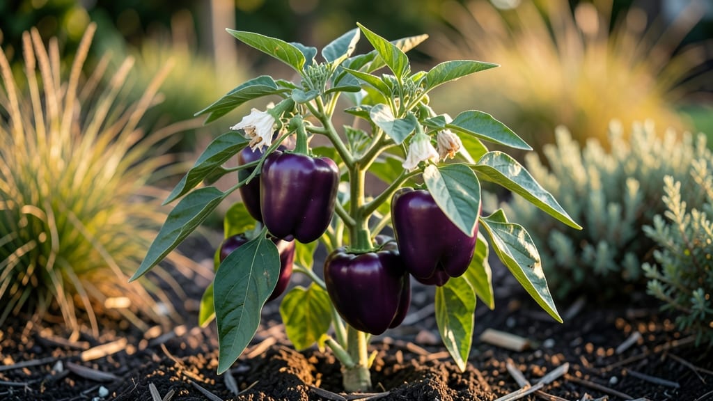 Purple Beauty Bell Peppers: Pole-Trained Color in Compact Gardens