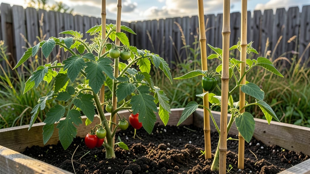Growing Peppers and Tomatoes Together: Pole-Trained Harmony for Compact Gardens