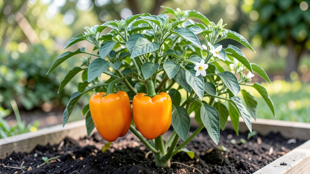 Orange Bell Peppers: Pole-Trained Abundance in Compact Gardens